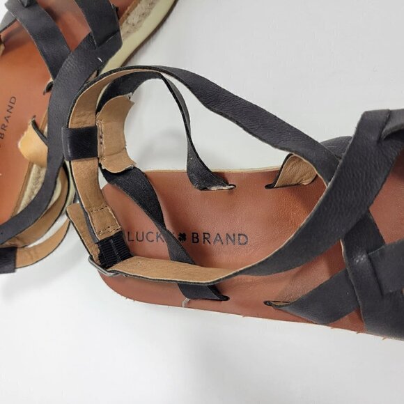 Lucky Brand Women's Jenepper Platform Wedge Sandals Black Leather Size 9 - Picture 7 of 11